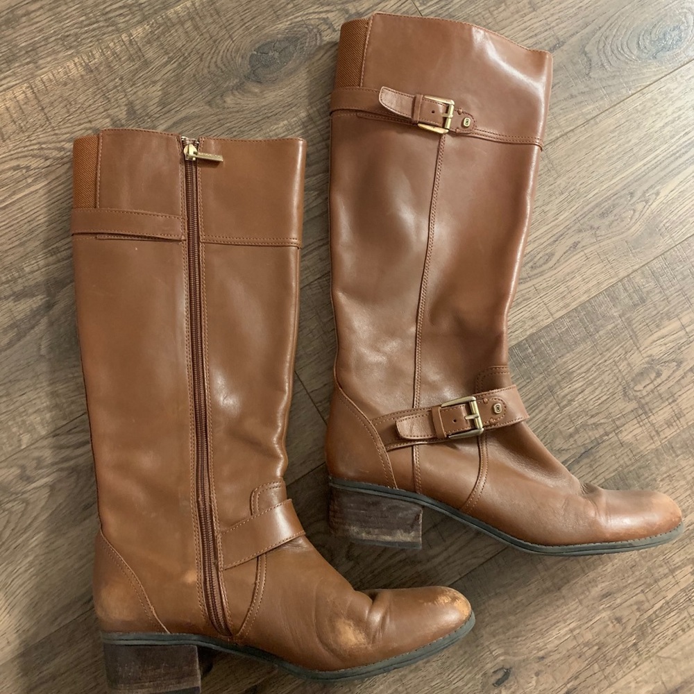 Brown leather riding boots